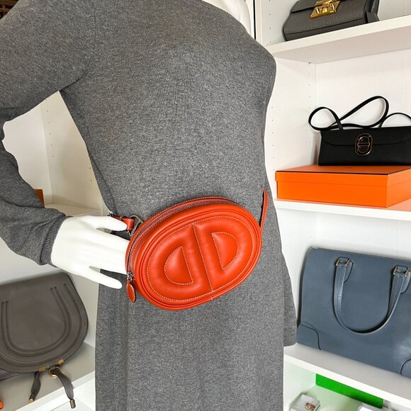 HERMES Terre Battue Orange Swift Leather In The Loop Waist Belt Bum Bag - Picture 3 of 16